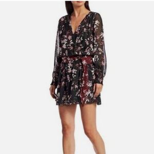 Ramy Brook Black and Purple Randi Floral Silk Dress